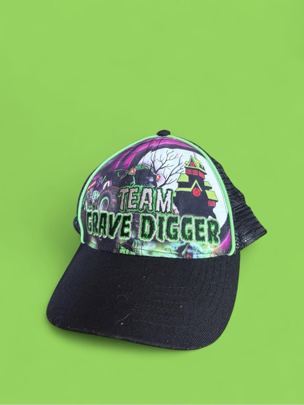 Team Grave Digger Trucker Hat - Black and Neon Green